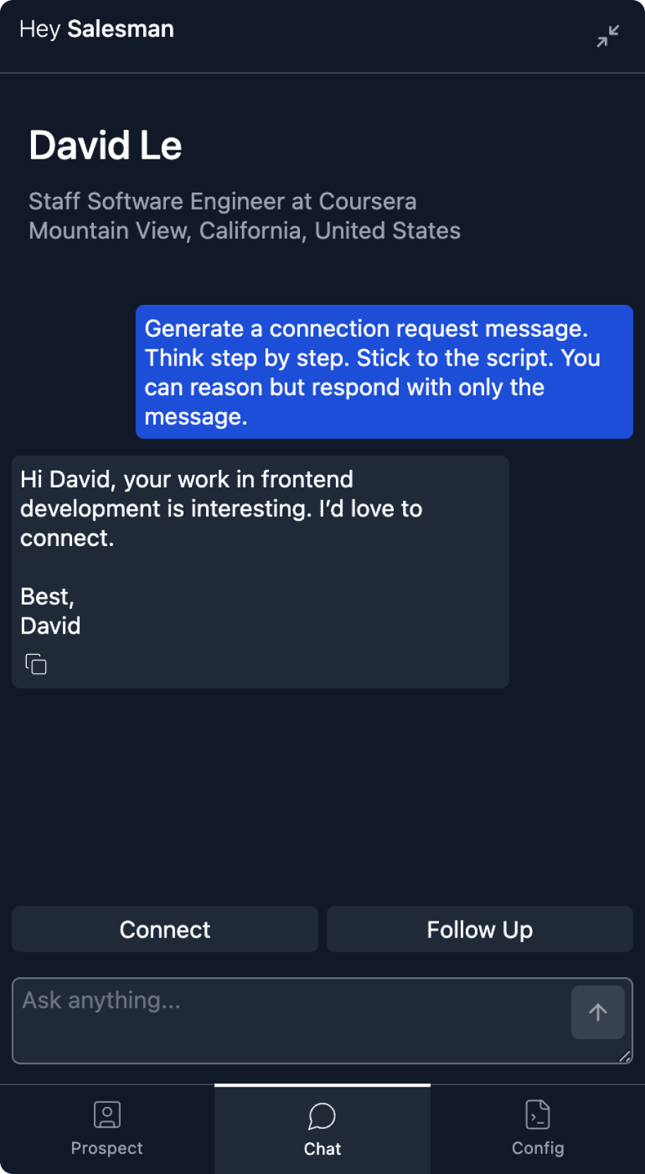 Hey Salesman Chat Interface